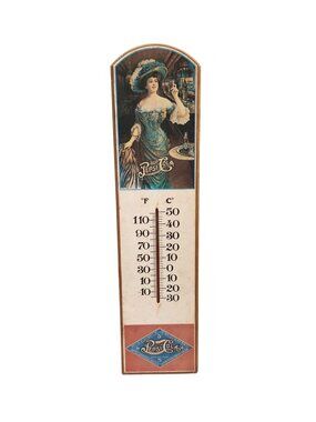 Vintage Pepsi Cola Advertising Thermometer With Lady In Blue Dress Scale READ